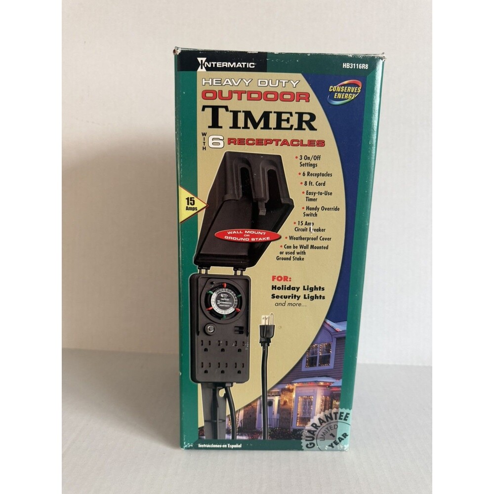 Intermatic Heavy Duty Outdoor Timer with 6 Receptacles HB3116R8 Christmas Lights